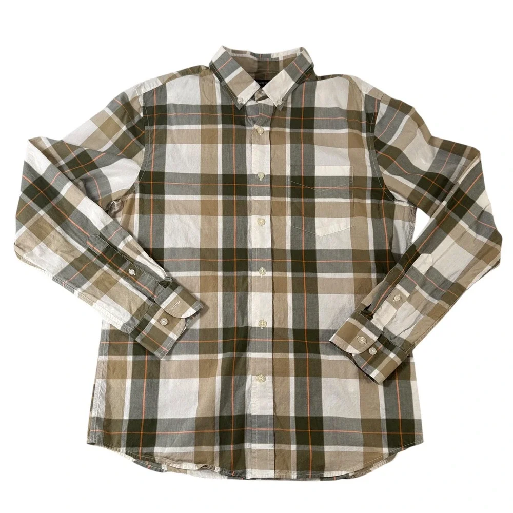 Banana Republic Mens Slim Fit Plaid Button Down Shirt‎ Olive Green M 100% Cotton